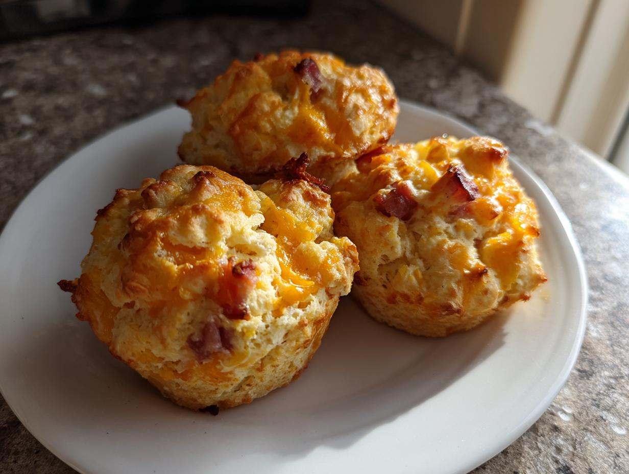 10-Minute Keto Ham and Cheese Almond Flour Breakfast Biscuits