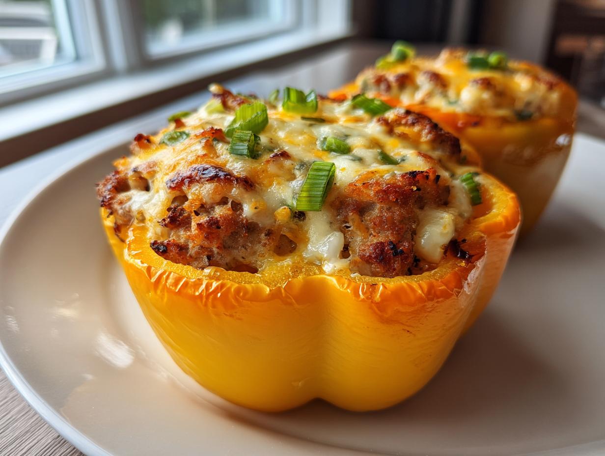 Keto Breakfast Sausage Stuffed Peppers (Low Carb)
