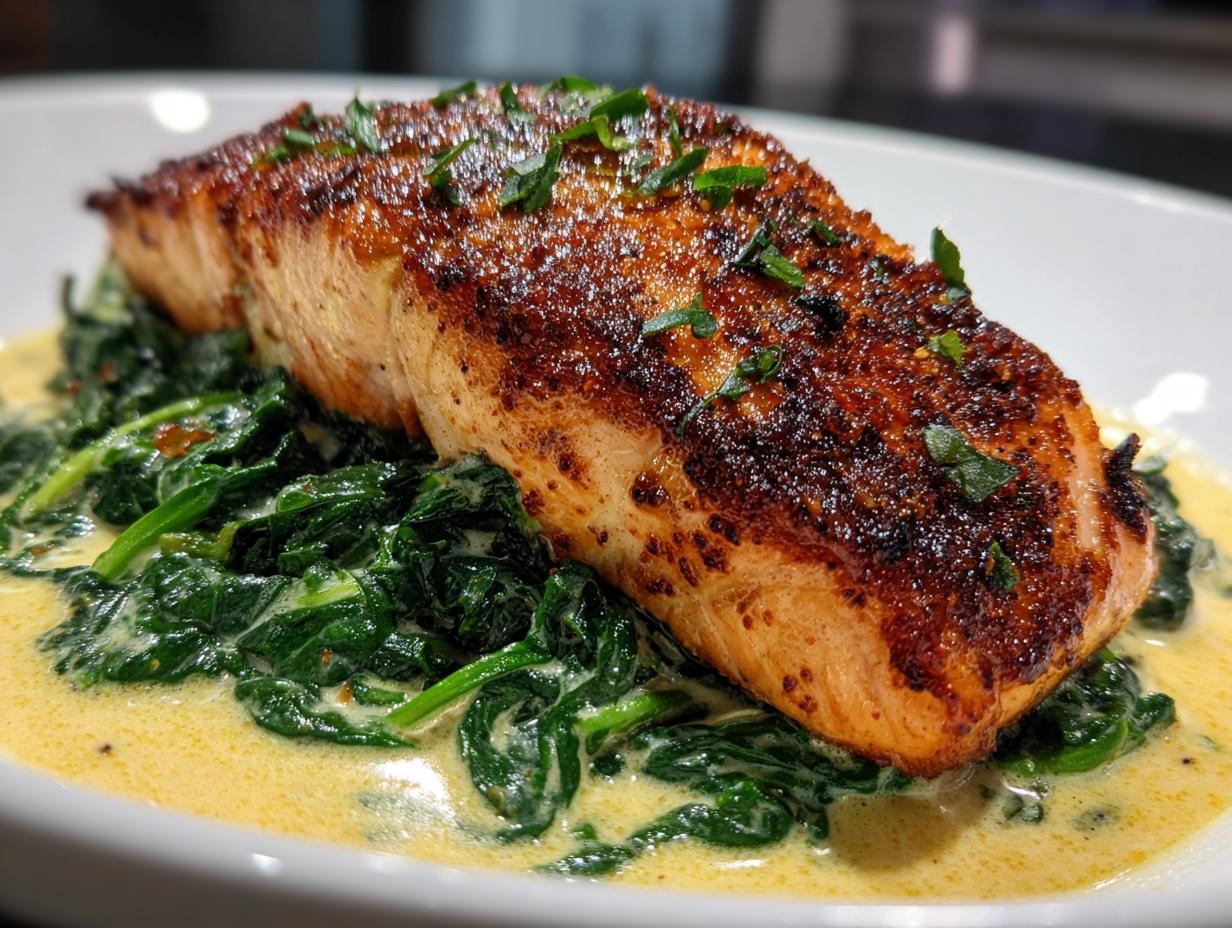 Keto Salmon with Creamy Spinach (Low Carb)