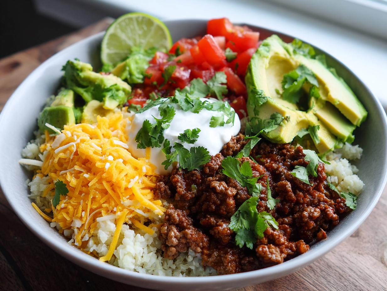 7-Ingredient Low Carb Burrito Bowls with Cauliflower Rice That Wow