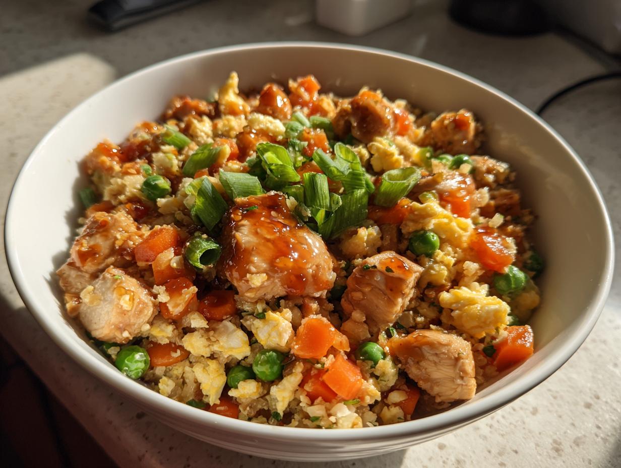 Irresistible Low Carb Cauliflower Fried Rice with Chicken in 30 Minutes