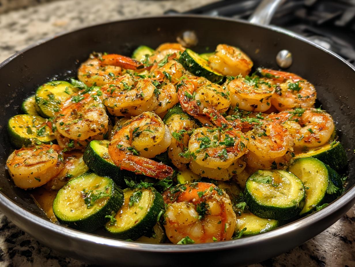 Low Carb Lemon Garlic Shrimp and Zucchini Skillet