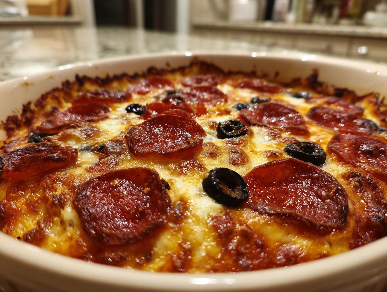 Irresistible Low Carb Pizza Casserole with Cauliflower Rice