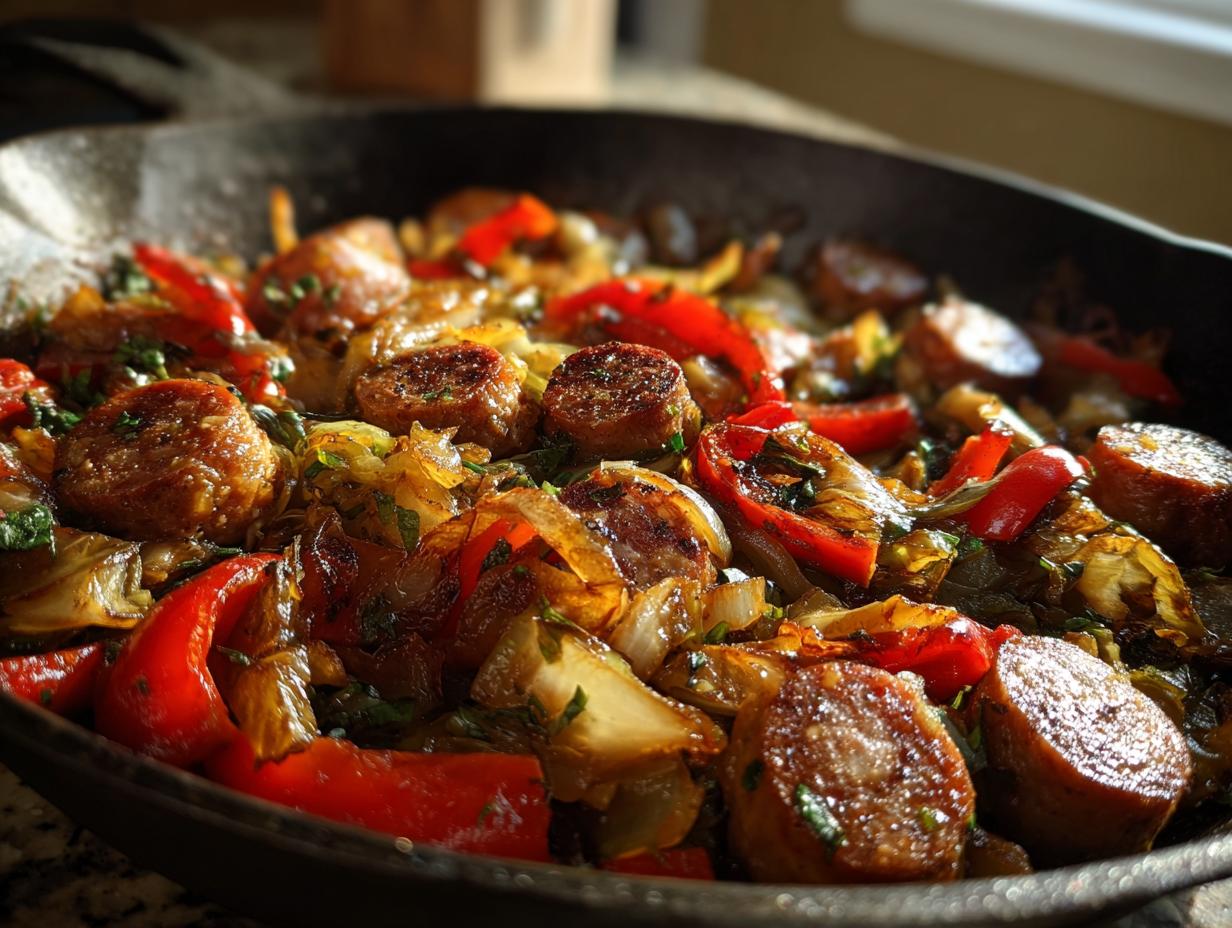 Low Carb Sausage, Peppers, and Cabbage Skillet - detail 1