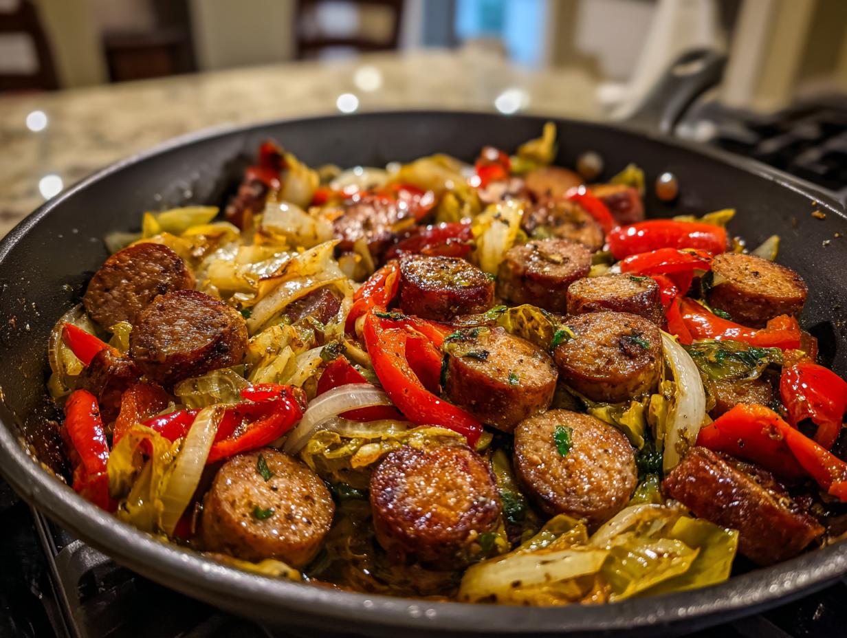 Low Carb Sausage, Peppers, and Cabbage Skillet