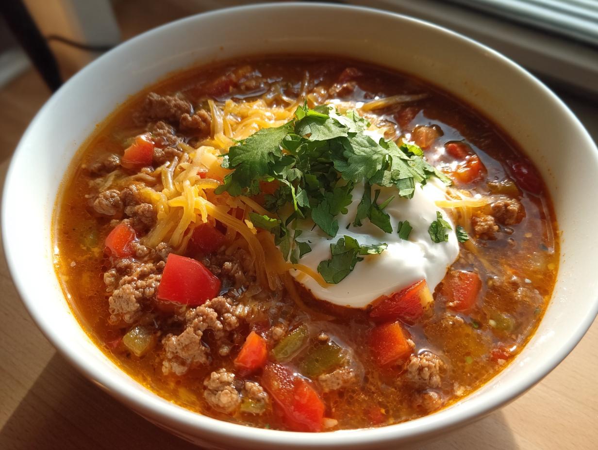 Hearty Low Carb Taco Soup Without Beans in Just 30 Minutes