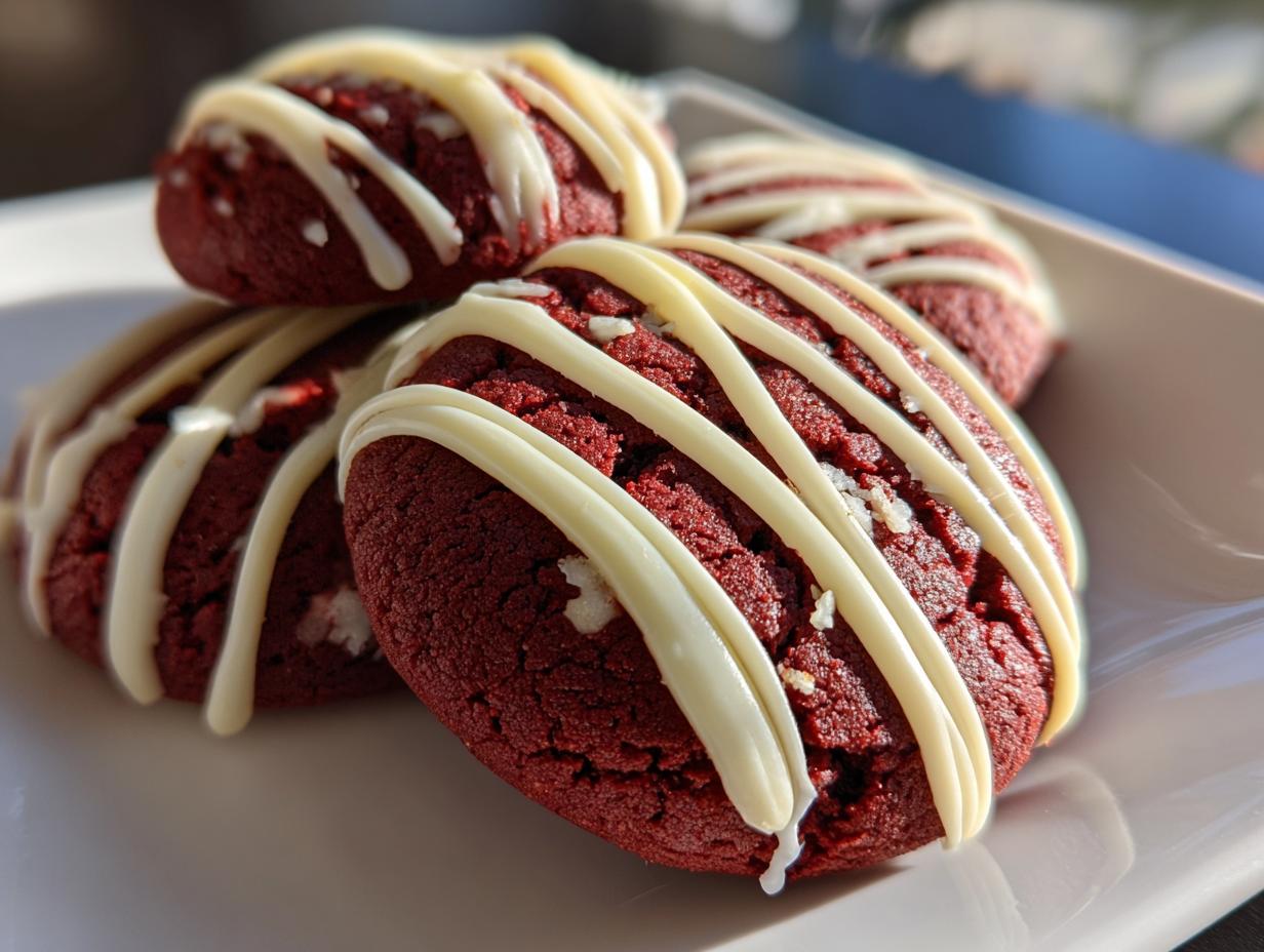 Irresistible Sugar Free Red Velvet Cookies with Cream Cheese Drizzle