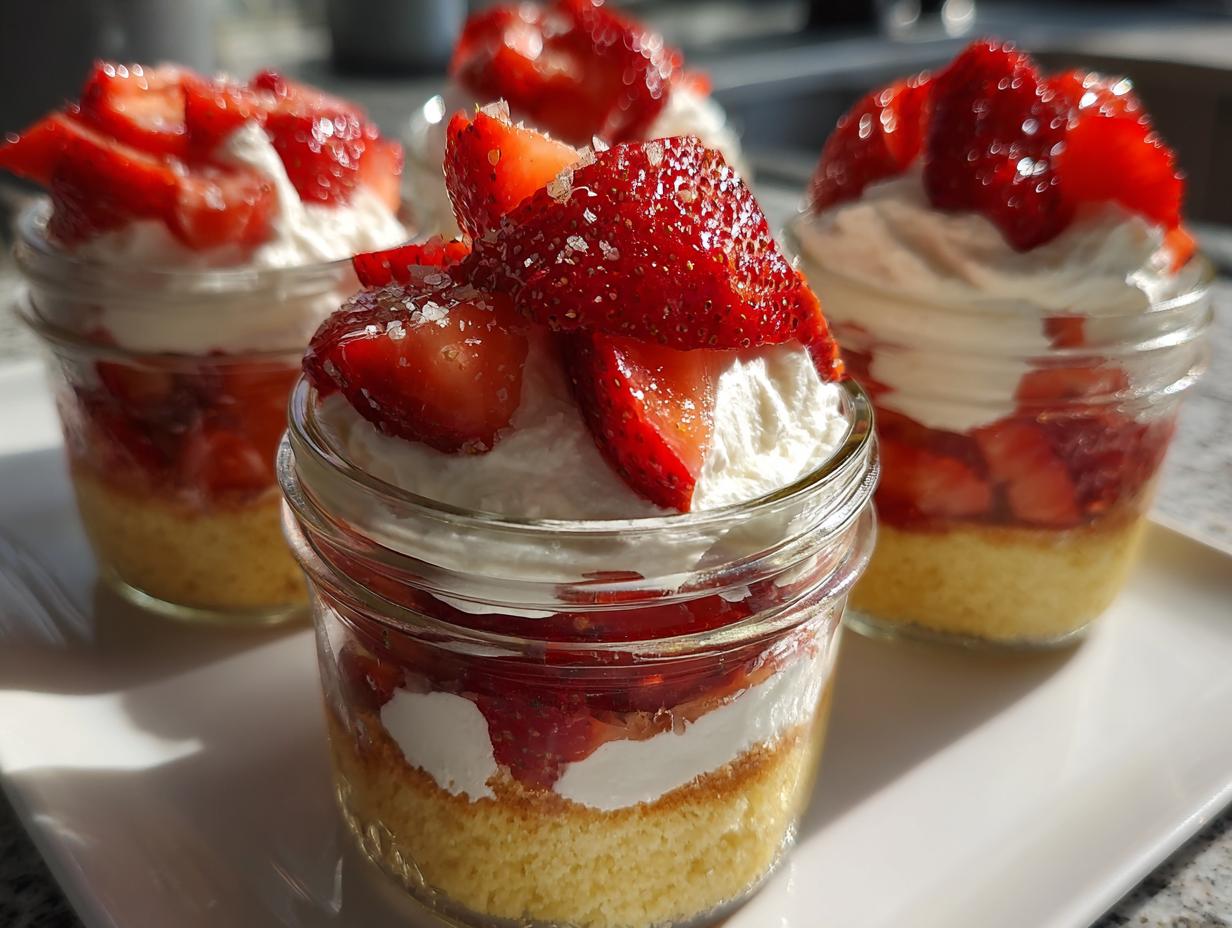 Delicious 3-Layer Sugar Free Strawberry Shortcake in Jars